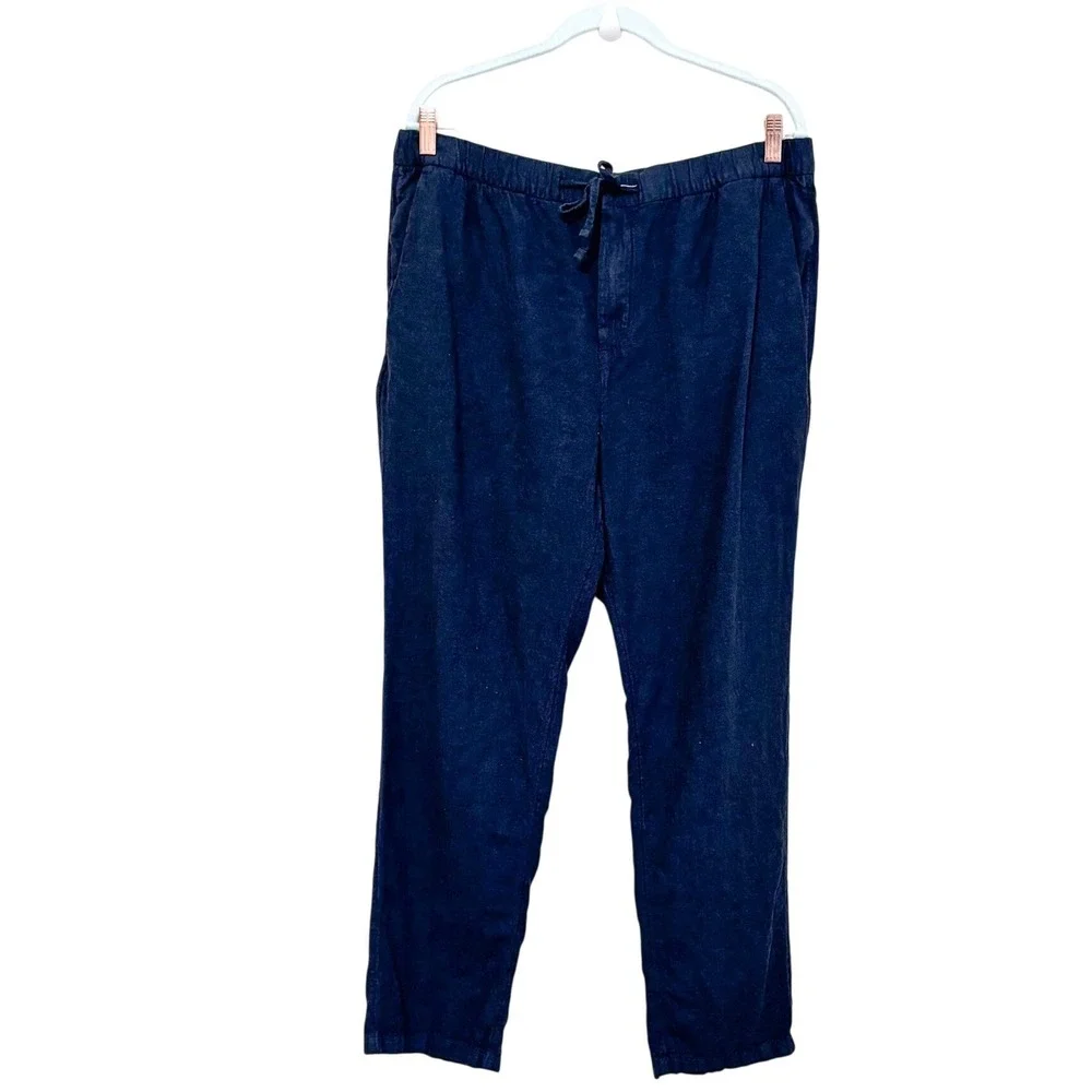 H&M Mens Linen Coastal Euro Summer Pants Size L Black Regular Fit Lightweight